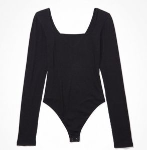 NWT AE Long Sleeve Square Neck Bodysuit, washed black, large